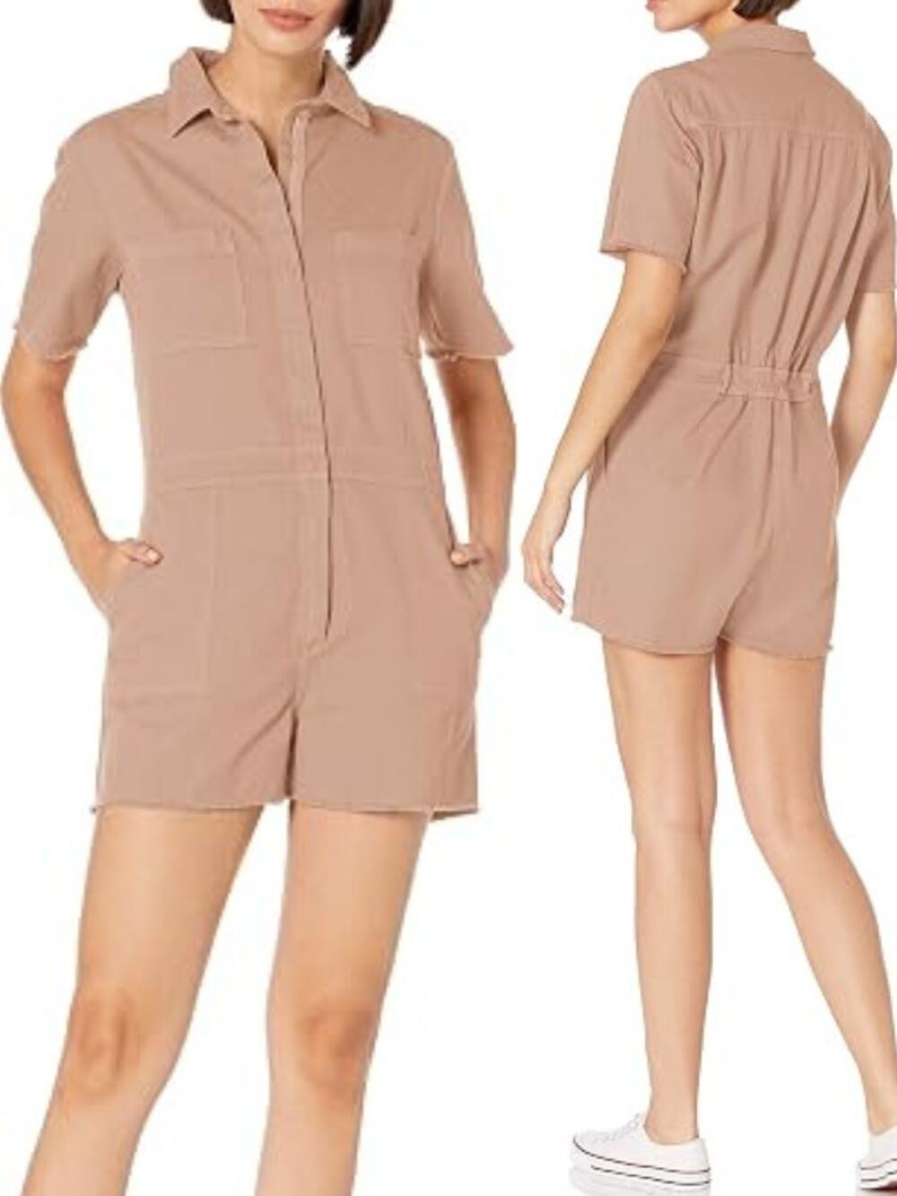 MONROW Zip Up Romper Size Small Taupe